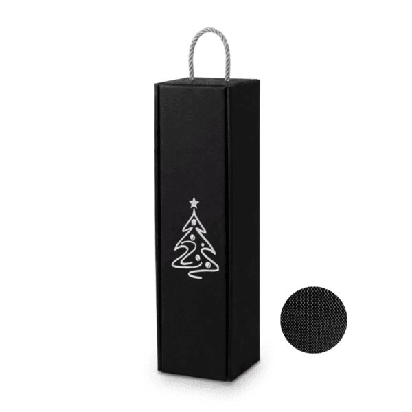 Czarne pudełko na wino na 1 butelkę ze srebrną tłoczoną choinką — Onyx Silver