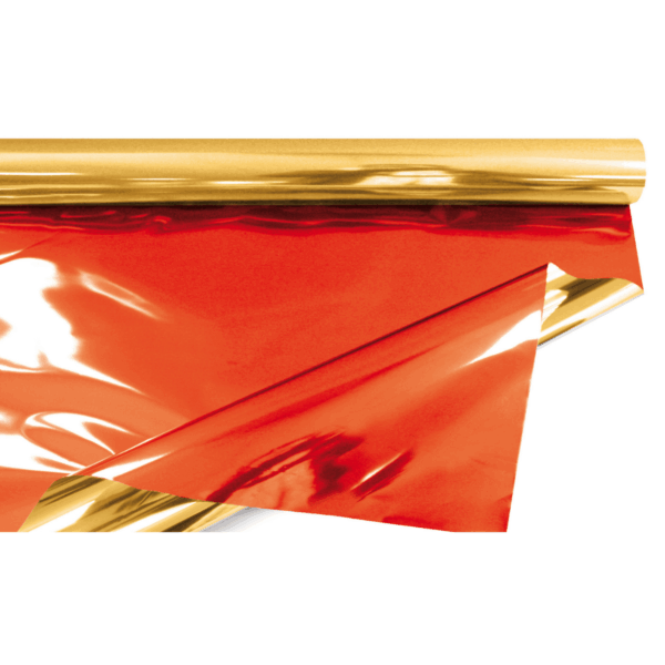 Folia florystyczna metalizowana duo czerwono/złota 0,69×50 m