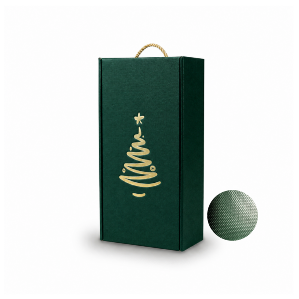 zielone pudełko na wino na 2 butelki ze złotą choinką - Emerald Gold